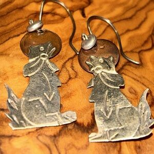 Artisan Made Sterling/ Copper Coyote Moon Earrings